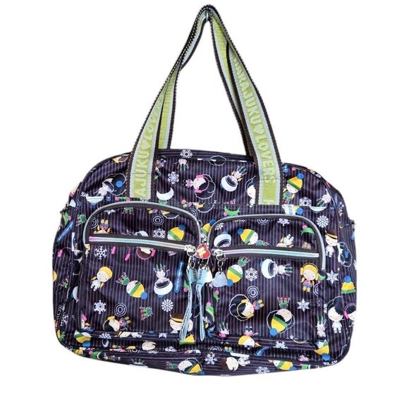 Y2K Harajuku Lovers black snowflake print kawaii duffel shoulder bag purse - Picture 1 of 11